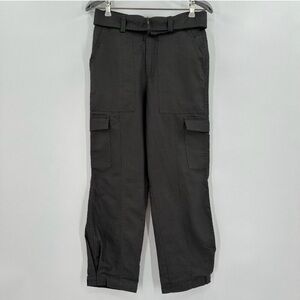 Quince Women's Cotton Linen Twill Cargo Pant sz L Large Charcoal Gray Belted NWT